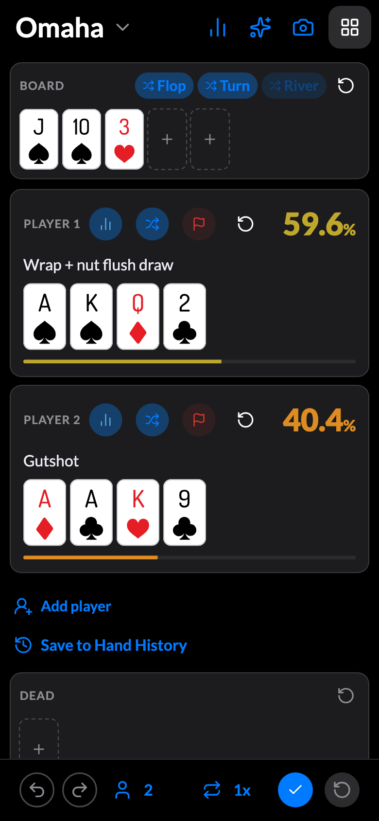 Omaha loaded: four-card hands, same live equity math