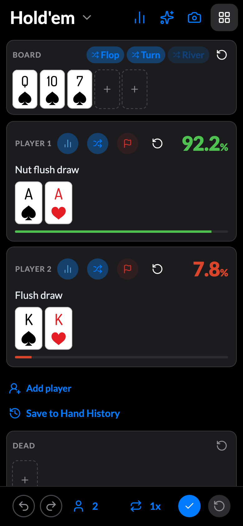After the swap: the two hands corrected to pocket aces and pocket kings
