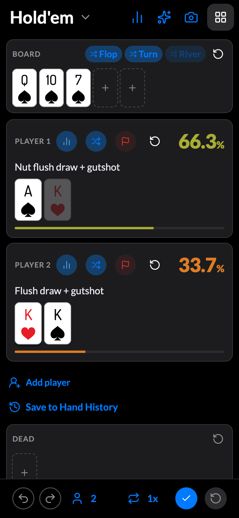 Mid-drag: a card lifted under the finger to move it, its original slot faded