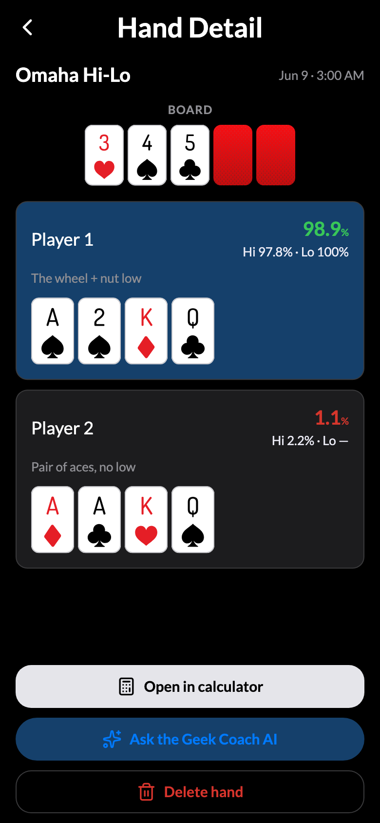 Hi-Lo split hand with Hi and Lo equities