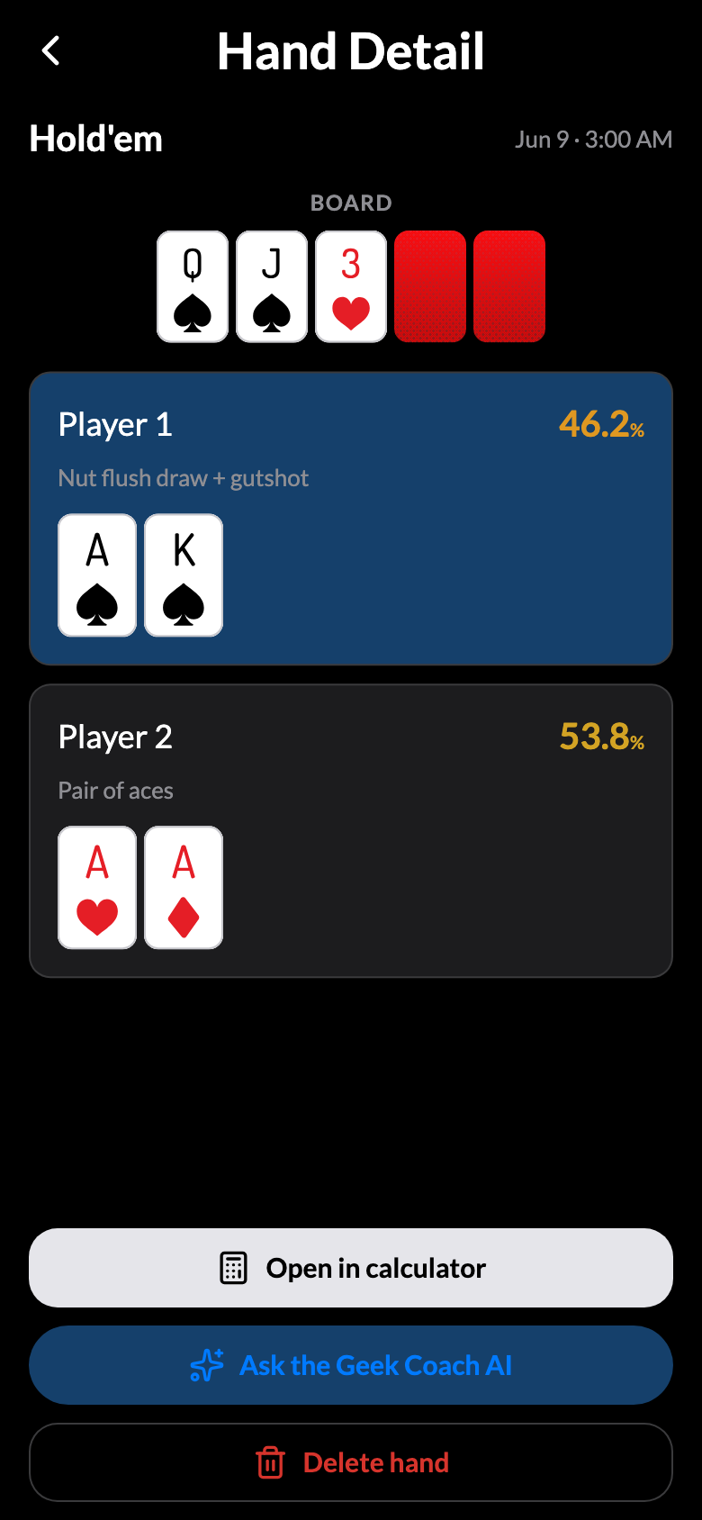 A saved Hold'em hand
